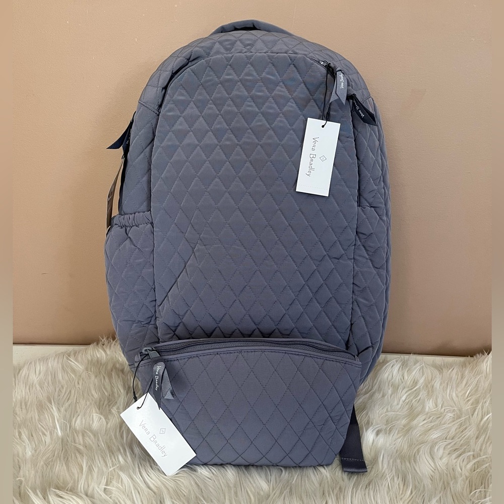 {Vera Bradley} Travel Backpack and Medium Travel Cosmetic Bag in Microfiber Gray